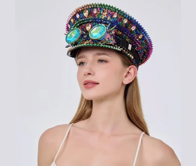 Steampunk Bling Rhinestone Hat + Goggles