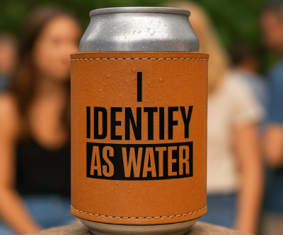 I Identify As Water - Leather Can Cooler