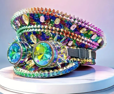 Steampunk Bling Rhinestone Hat + Goggles