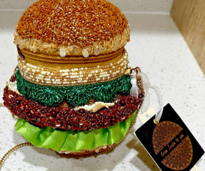 Viral Tik Tok Beaded Burger Bag Purse With Gold Chain